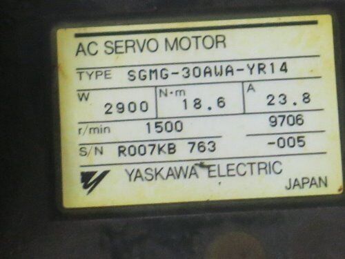 Yaskawa Sgmg-30Awa-Yr14 Ac Servo Motor,1500-Rpm,18.6/23.8A,Sgmg 30Awa Yr14,Bk