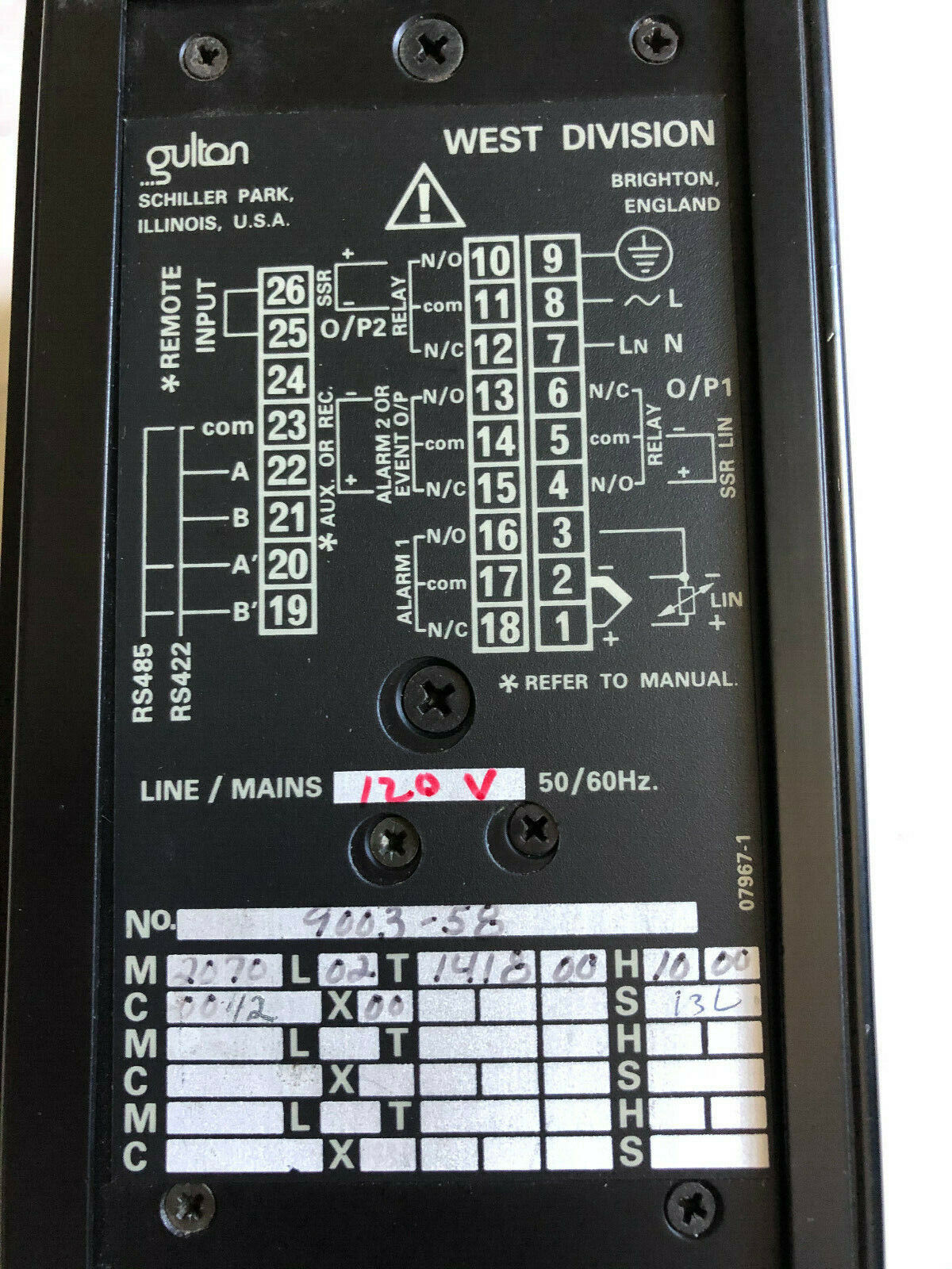 West 2070,9003-58 Temperature Controller 2070L02t1418h1000 C0042x00,Tf
