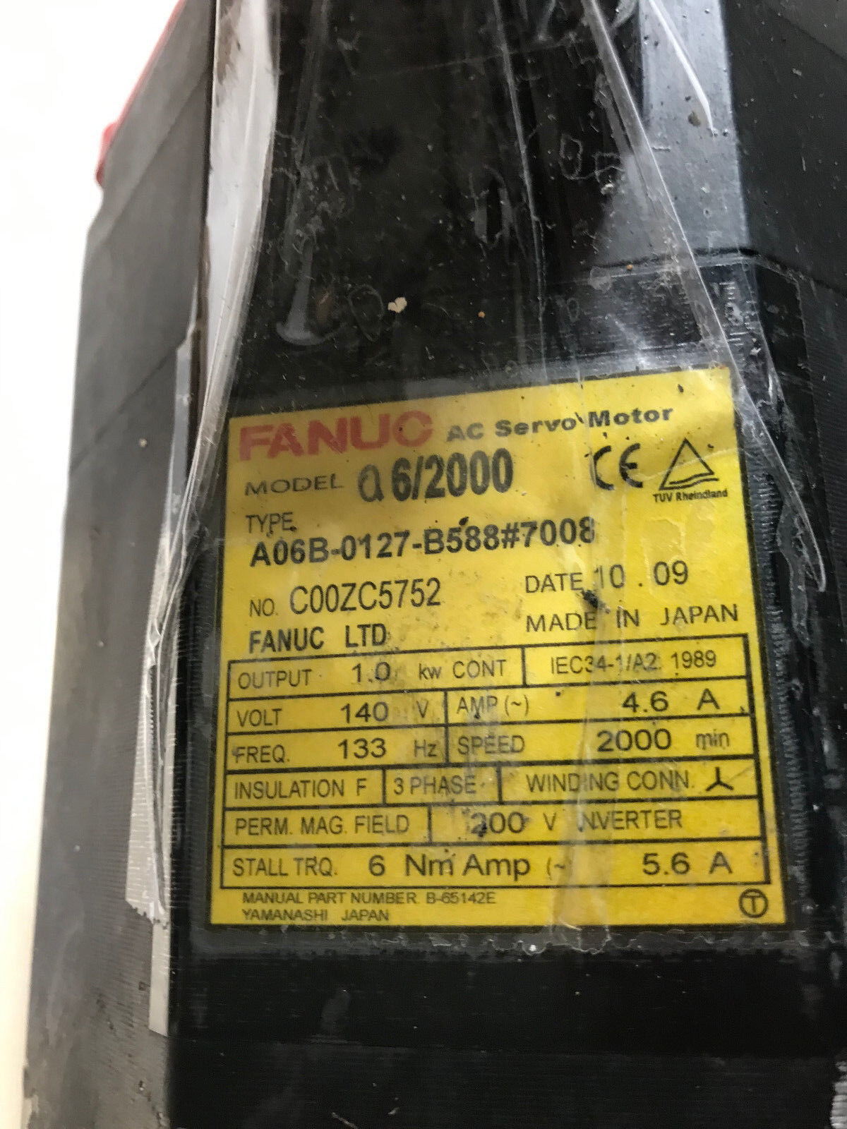Fanuc A06b-0127-B588#7008 Ac Servo Motor,Fanuc Q6/2000, 140V, 4.6A, 2000Rpm,Sr