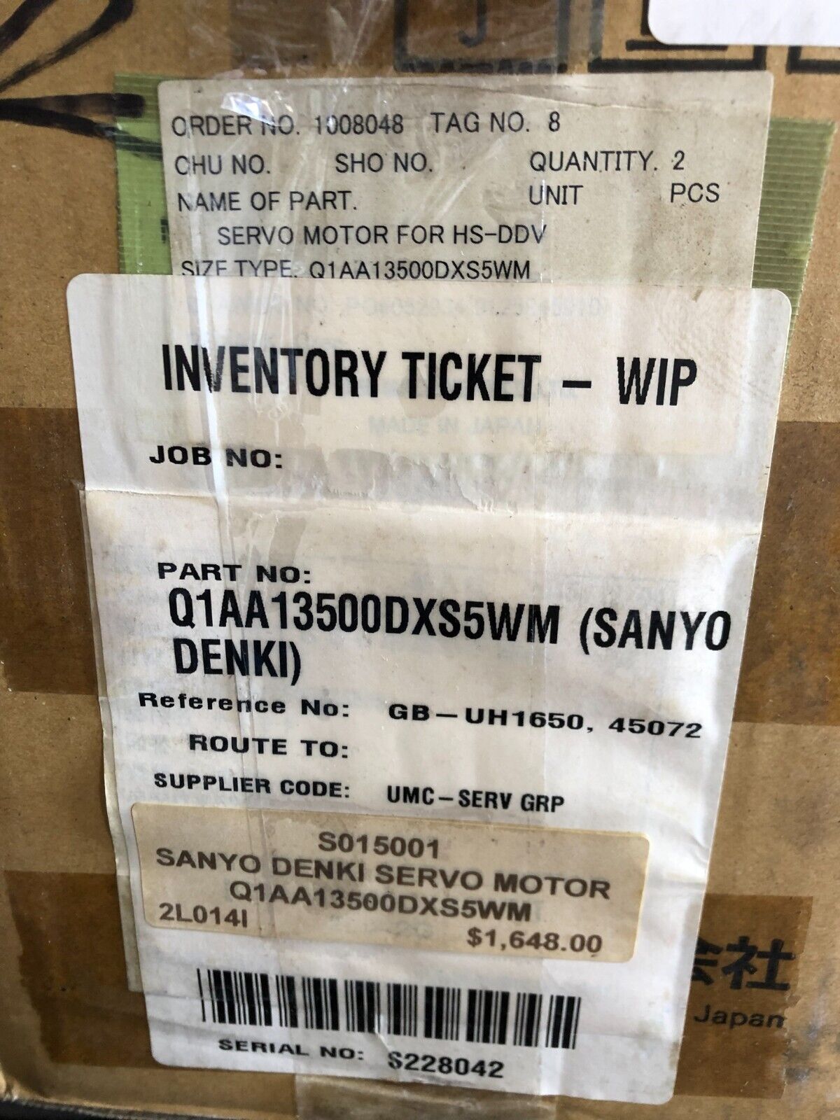 New Sanyo Denki Q1aa13500dxs5wm Sanmotion Servo Motor,Q1aa13500dxs5wm,5.0Kw,Az