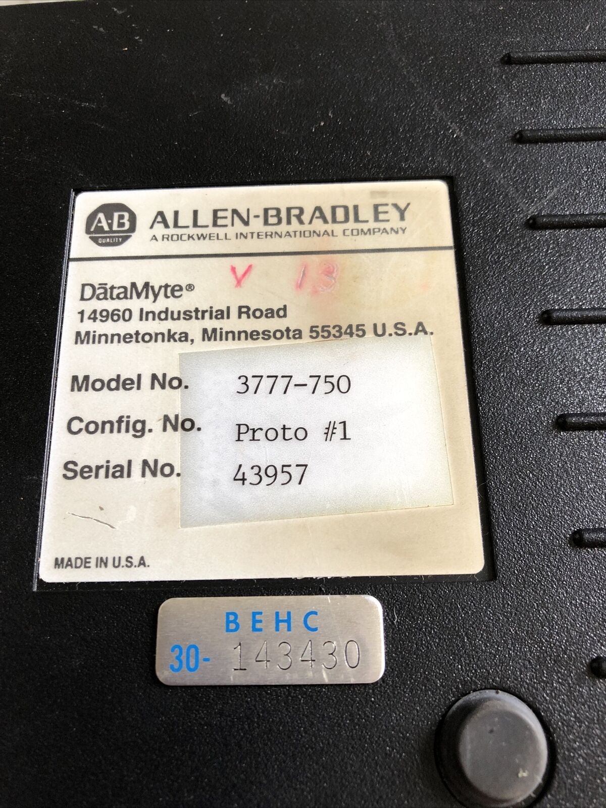 Allen Bradley 3777-750 Keyboard Datamyte (No Battery Cover & Damaged A Part) ,Bh