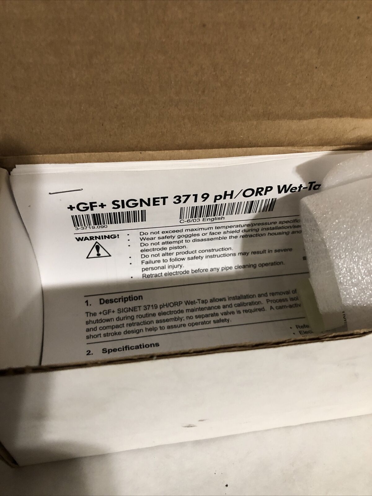 New George Fischer Signet Orp Electrode,3719 Oh/Orp Wet-Tap,Plastic 3-2757-Wt,Dj