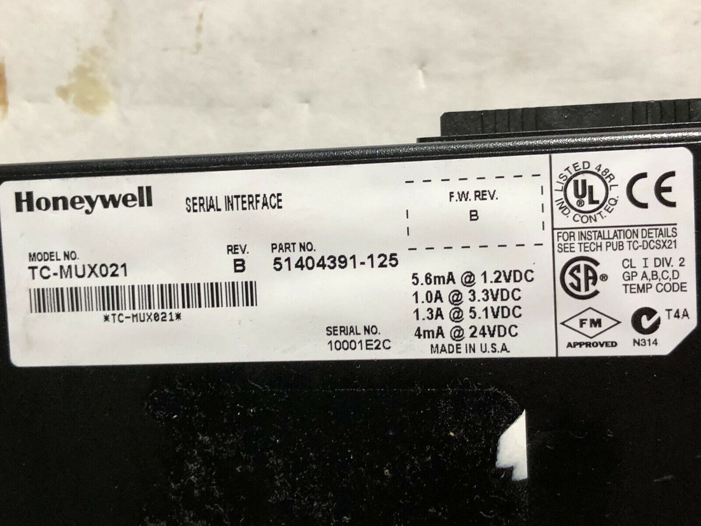Honeywell Tc-Mux021 Serial Interface Module 51404391-125,51309283-400,Fk