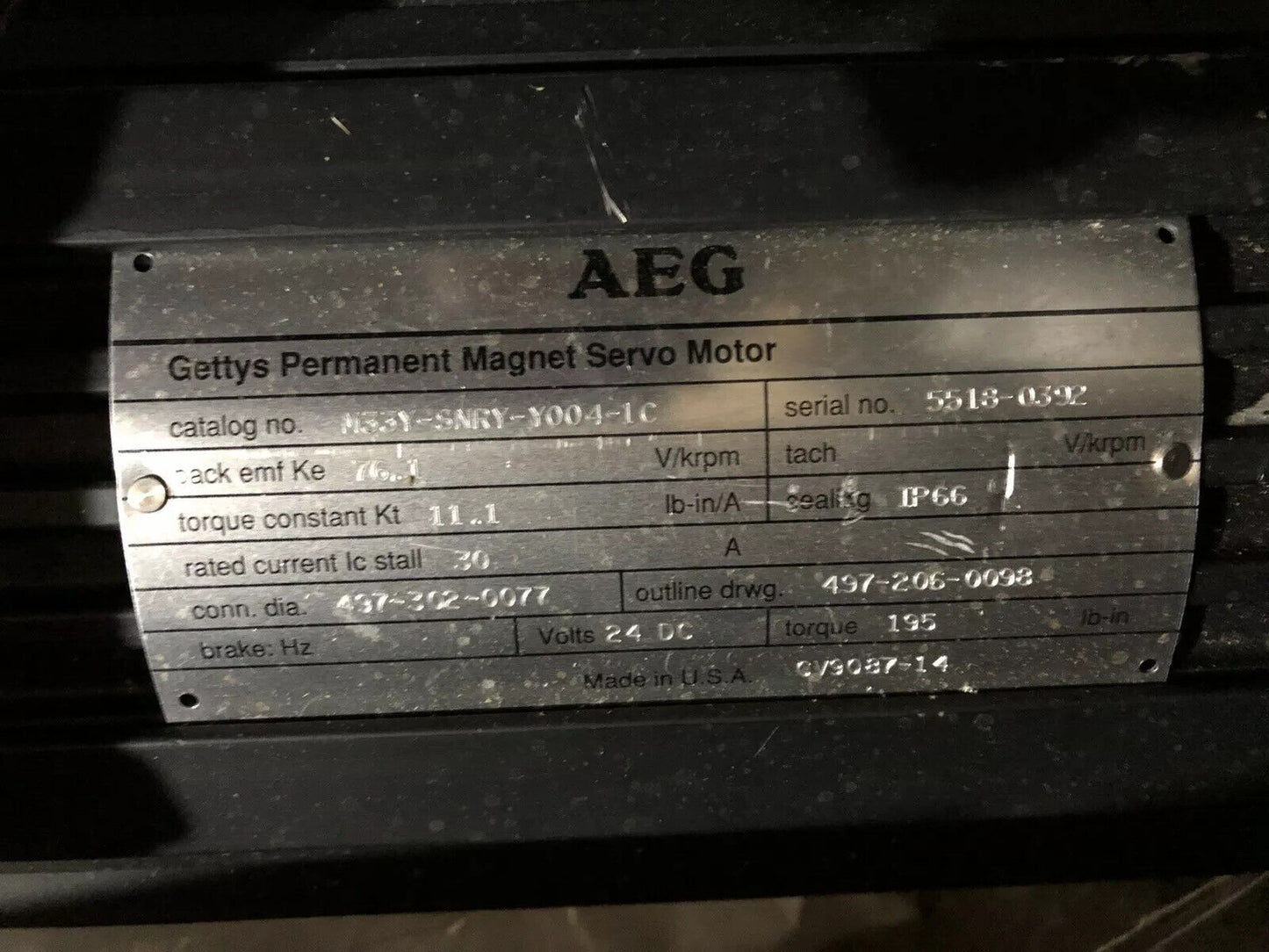 Aeg Gettys M33y-Snry-Y004-1C ,76.1 Dc Servo Motor, 24Vdc,Te