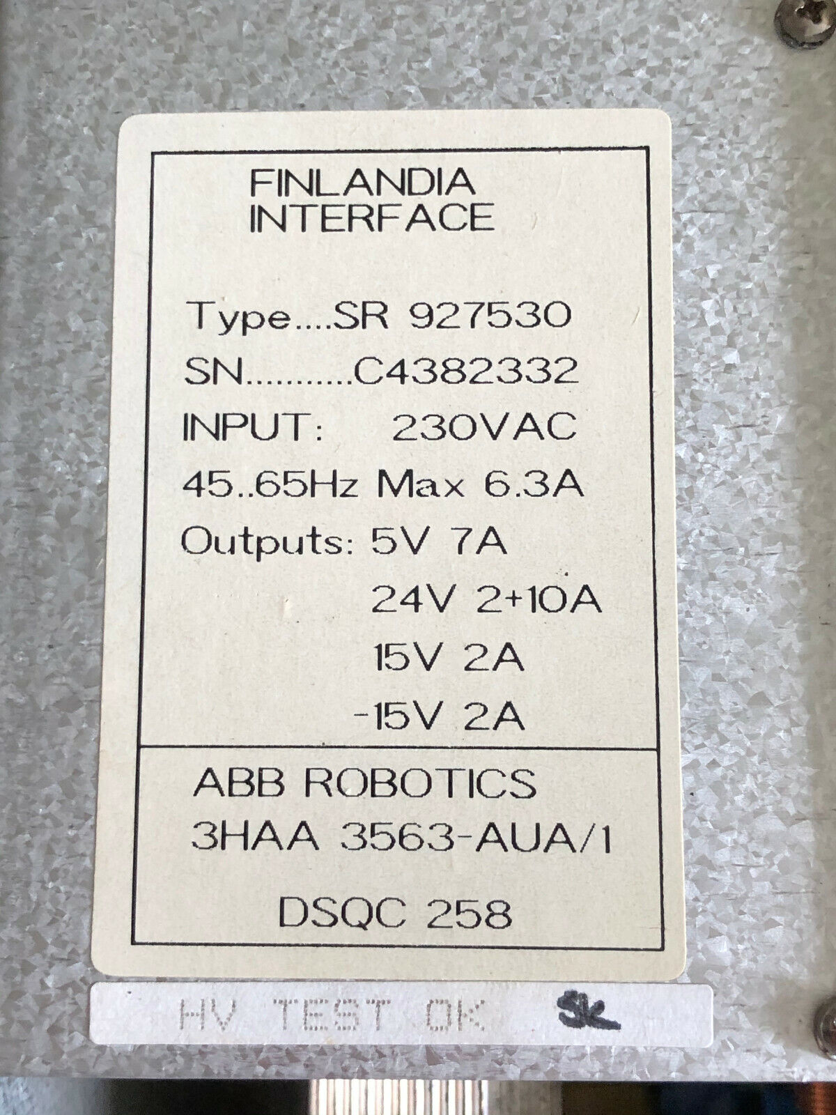 Abb Dsqc 258,Sr-927530,3Haa-3563-Aua-1 Finlandia Interface Power Supply,Da,Tc