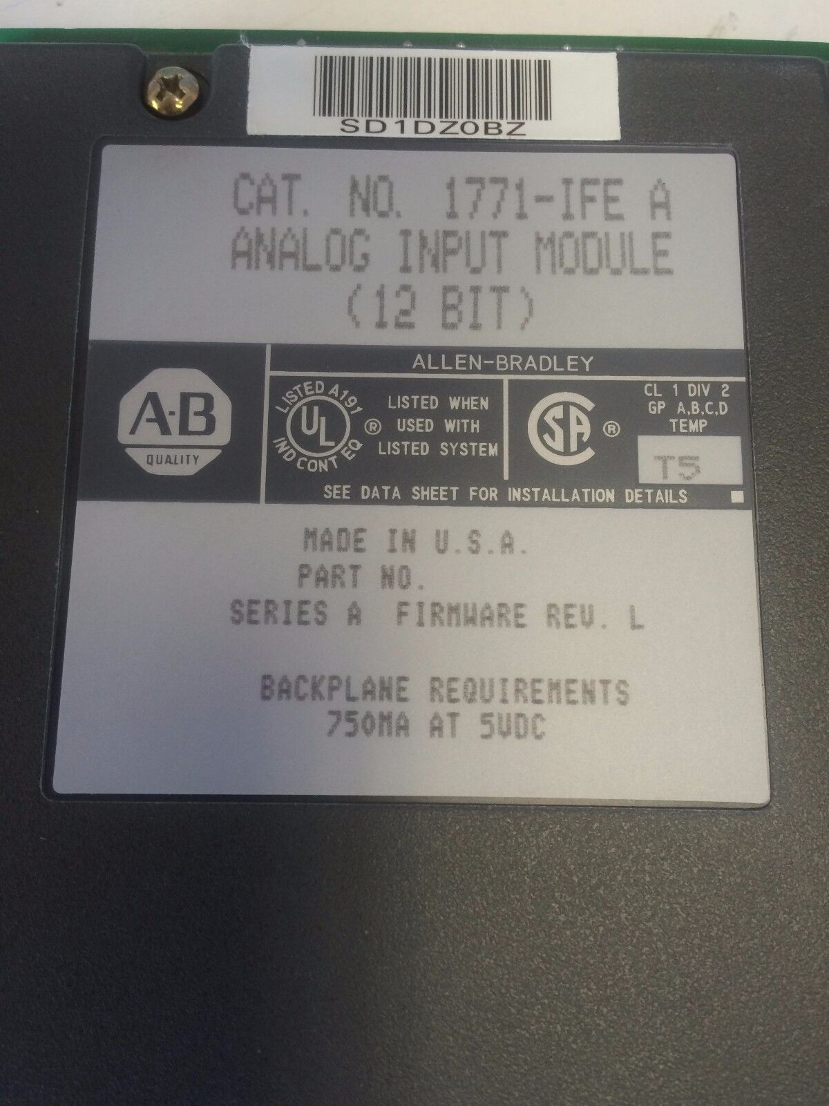 Allen Bradley Input Module 16Point Analog 12Bit A-B 1771-Ife, 1771-1Fe ,Cy
