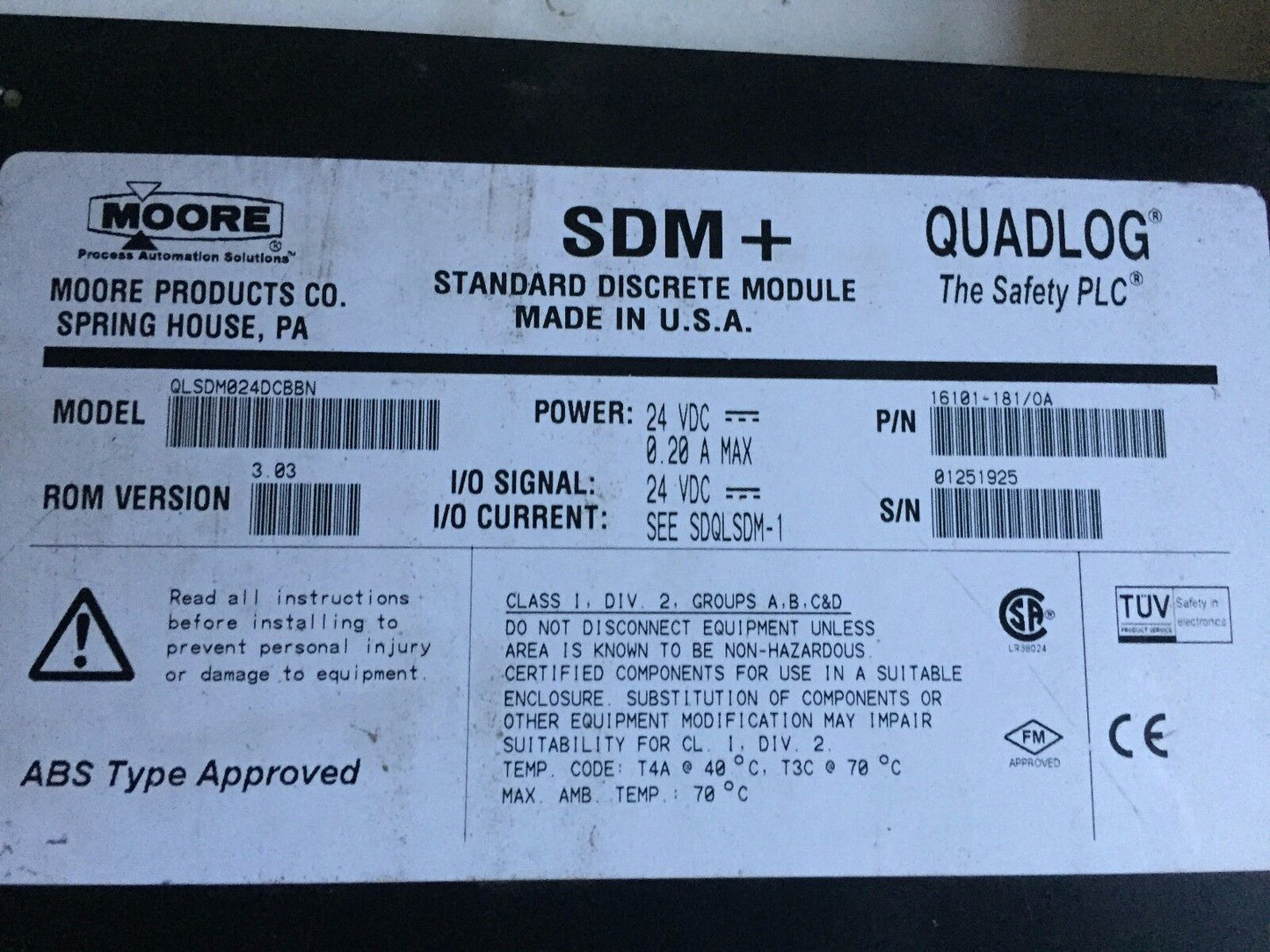 Moore Sdm+ Quadlog,Qlsdm024dccbn,Qlsdm024dccbn,Standard Discrete Module,Bz