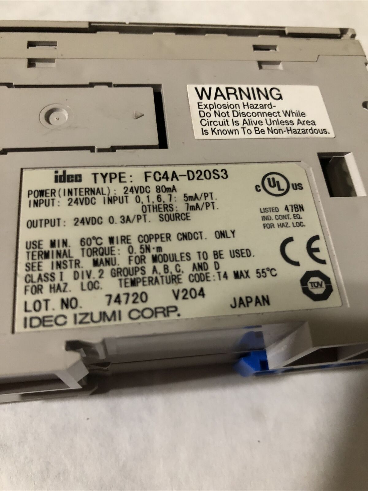 Idec Izumi Fc4a-D20s3 Plc Microsmart Cpu/Processor,Fi