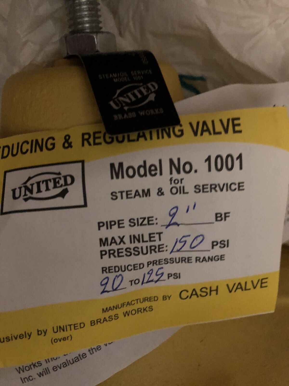 New 2" Cash Valve United 1001 Live Steam Pressure Reducing Regulator 20-125Psi