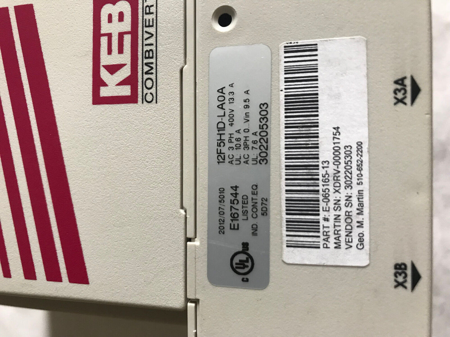 New 5Hp Keb Combivert Ac Drive 12F5h1d-Laoa  F5 12F5h1d-La0a 6.6 Kva,Ag
