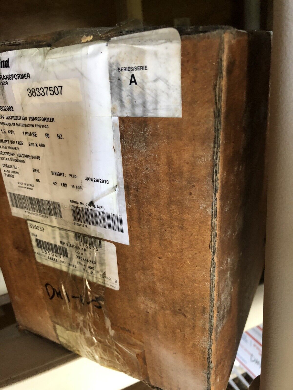 New Ingersoll Rand 38337507 Dry Distribution Transformer,1.5 Kva,240/480 Vac,Dh
