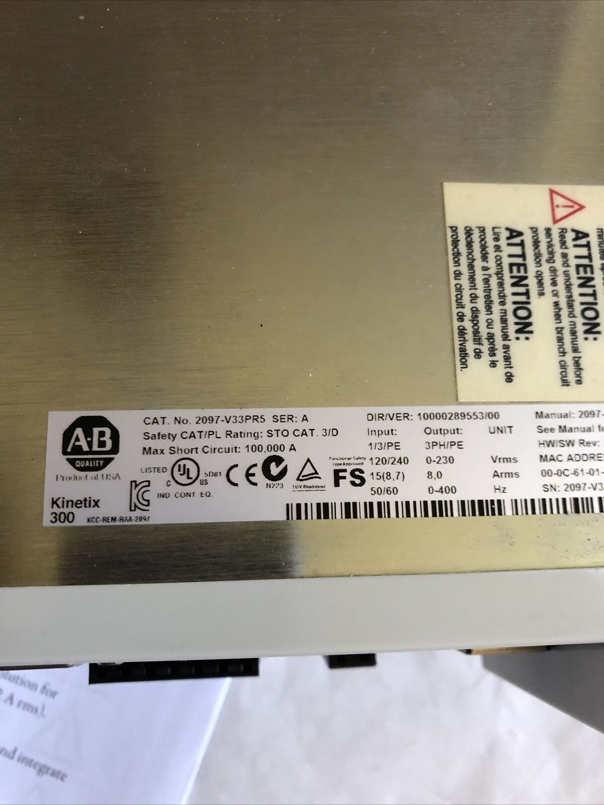 Allen Bradley 2097-V33pr5,Kinetix 300,Fi
