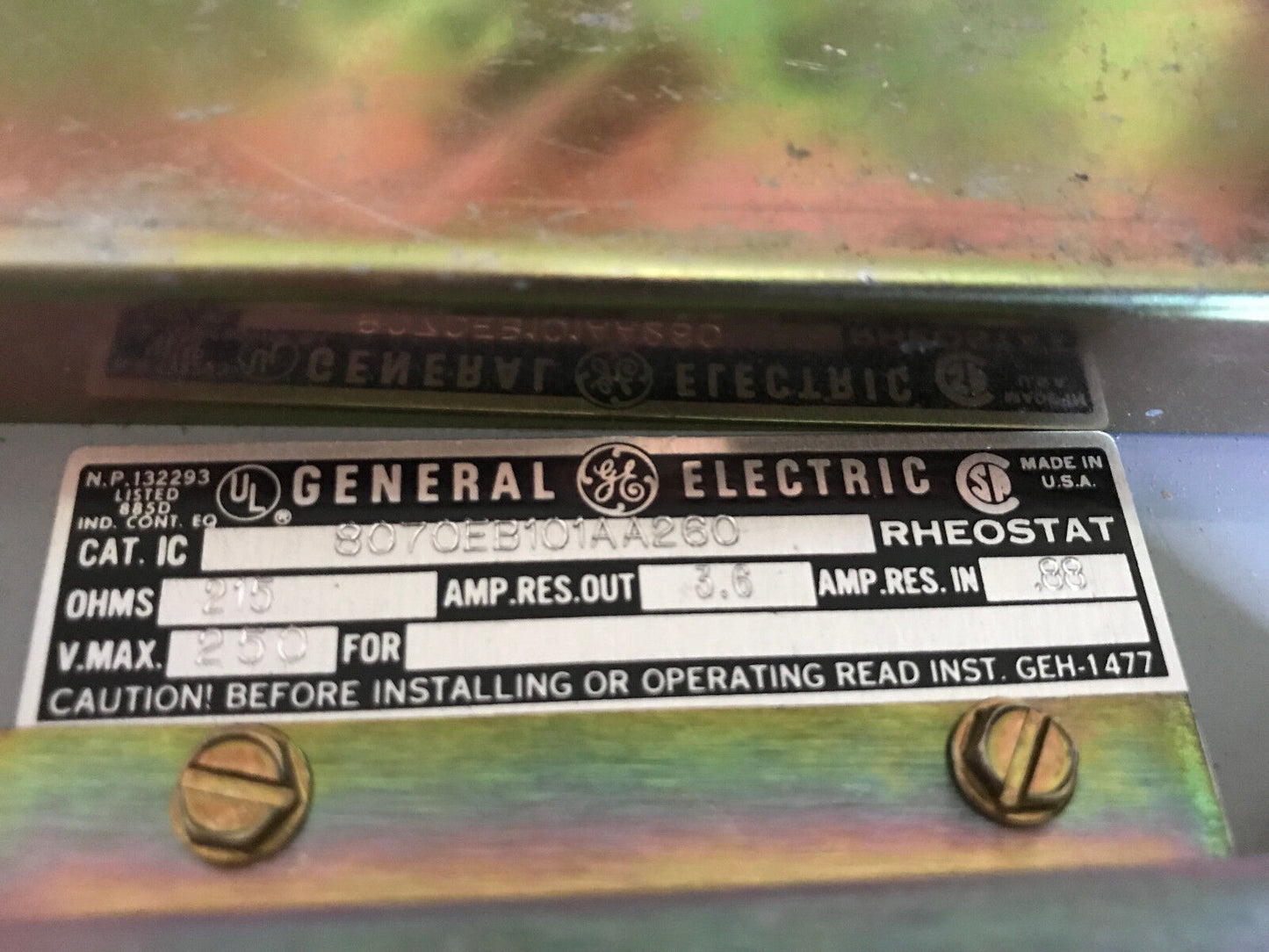 New Ge 8070Eb101aa260 General Electric Rheostat,215 Ohms,3.6 Amps,250 Volts,Ax