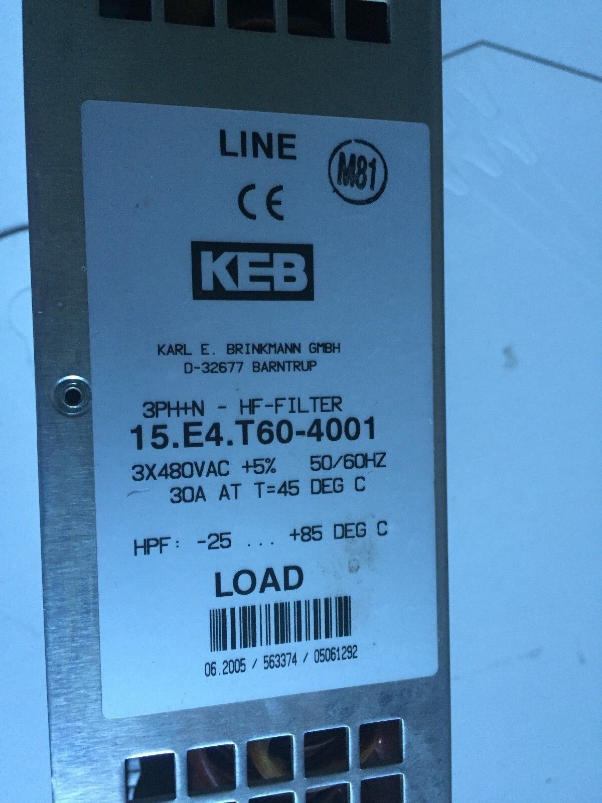 Keb 15.E4.T60-4001 Hf-Filter,3-Phase,480 Vac, 15.E4 T60-4001, Ap