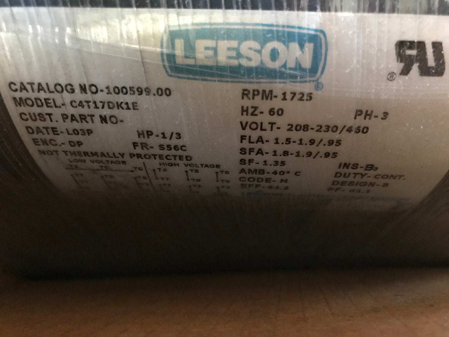 New Leeson C4t17dk1e,100599.00 Motor, 1725-Rpm,230/460Vac,1/3 Hp,3-Phase,Sr