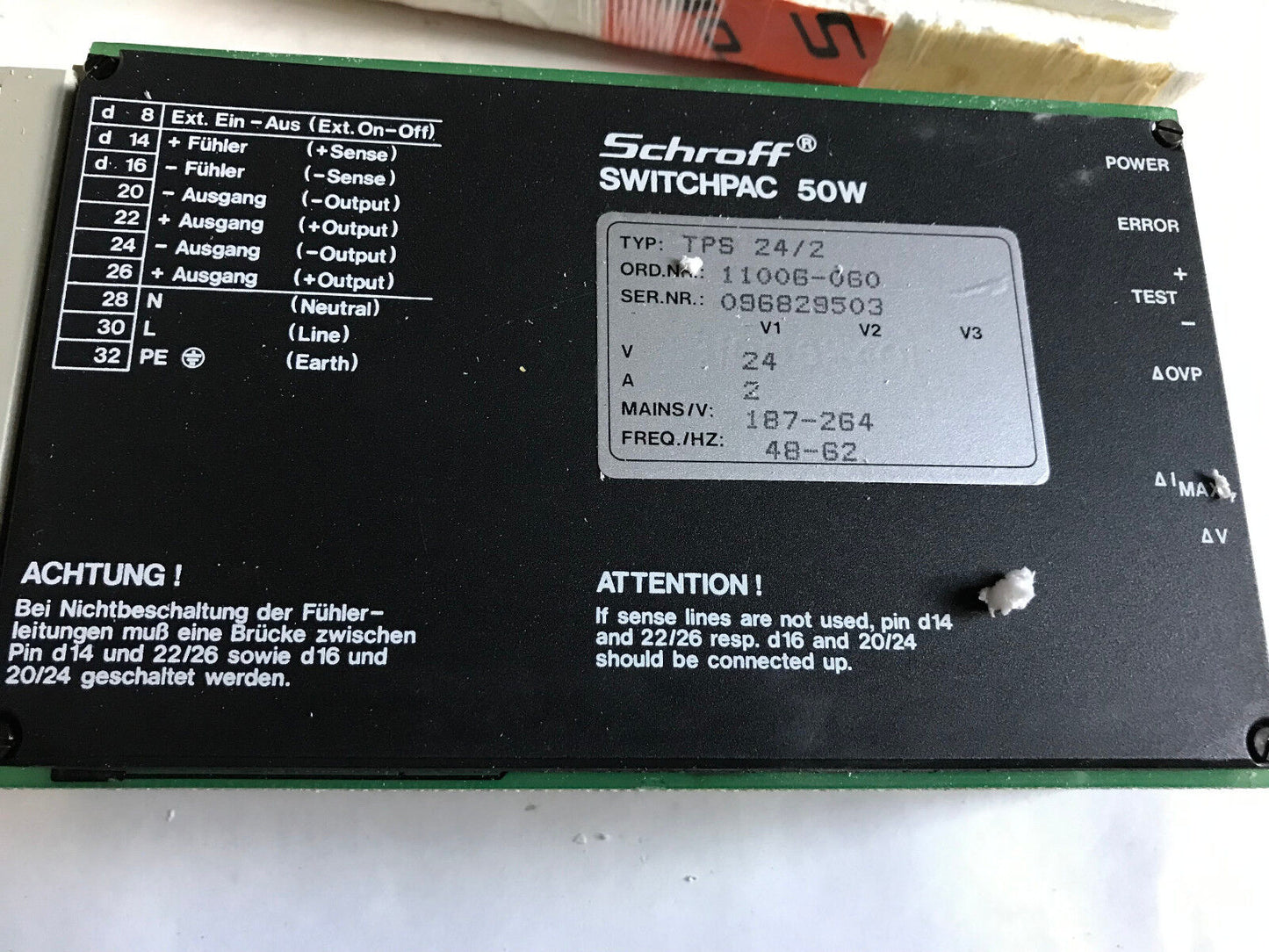 Schroff Tps 24/2,Tps 24 24Vdc Switchpac 50W Power Supply,11006-060,24Vdc,Sh
