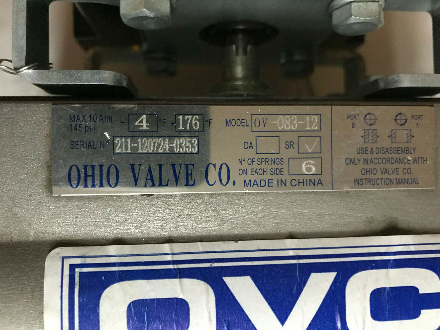 2" Ohio Valve Ov-083-12 Actuator Valve,Um28,Fmfb-5120,N3s,176F,2 1000Wog Cf8m,Sn