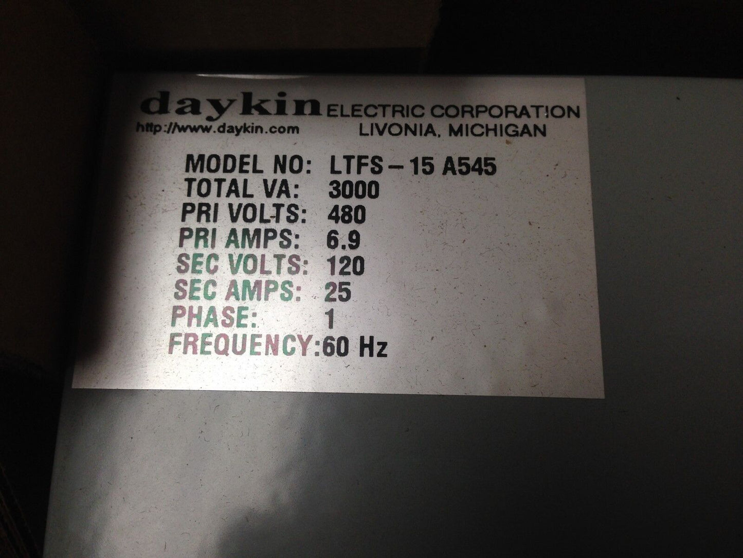 New Ltfs-15 A545 Daykin Transformer Disconnect 1Ph 120V Pri 6.9,Amps 25,Hb