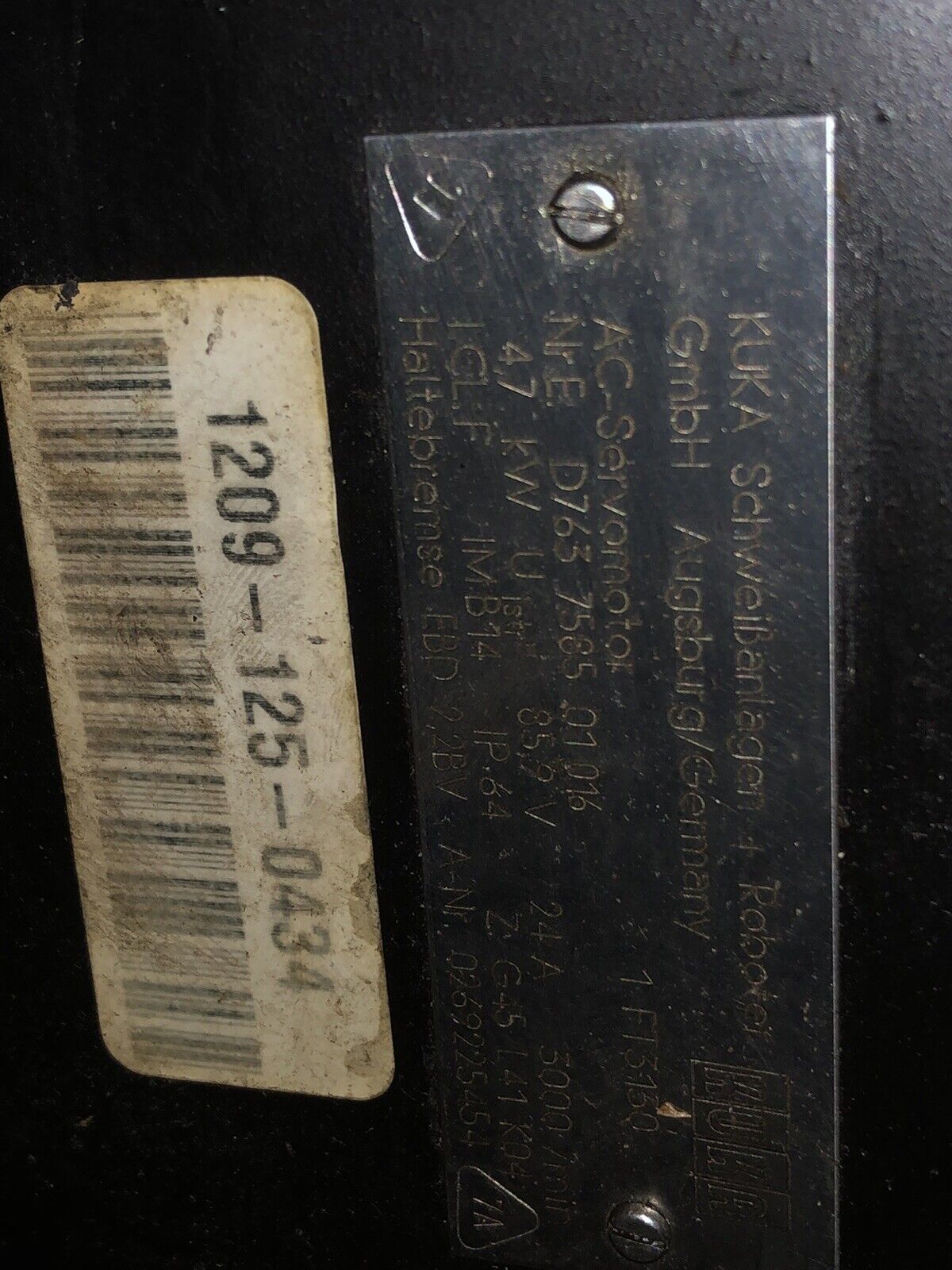 Kuka 1 Ft3130 Ac Servo Motor,026925454,4.7Kw,3000 Rpm,85.9 V,24A,D763 7585,Ak,Tg
