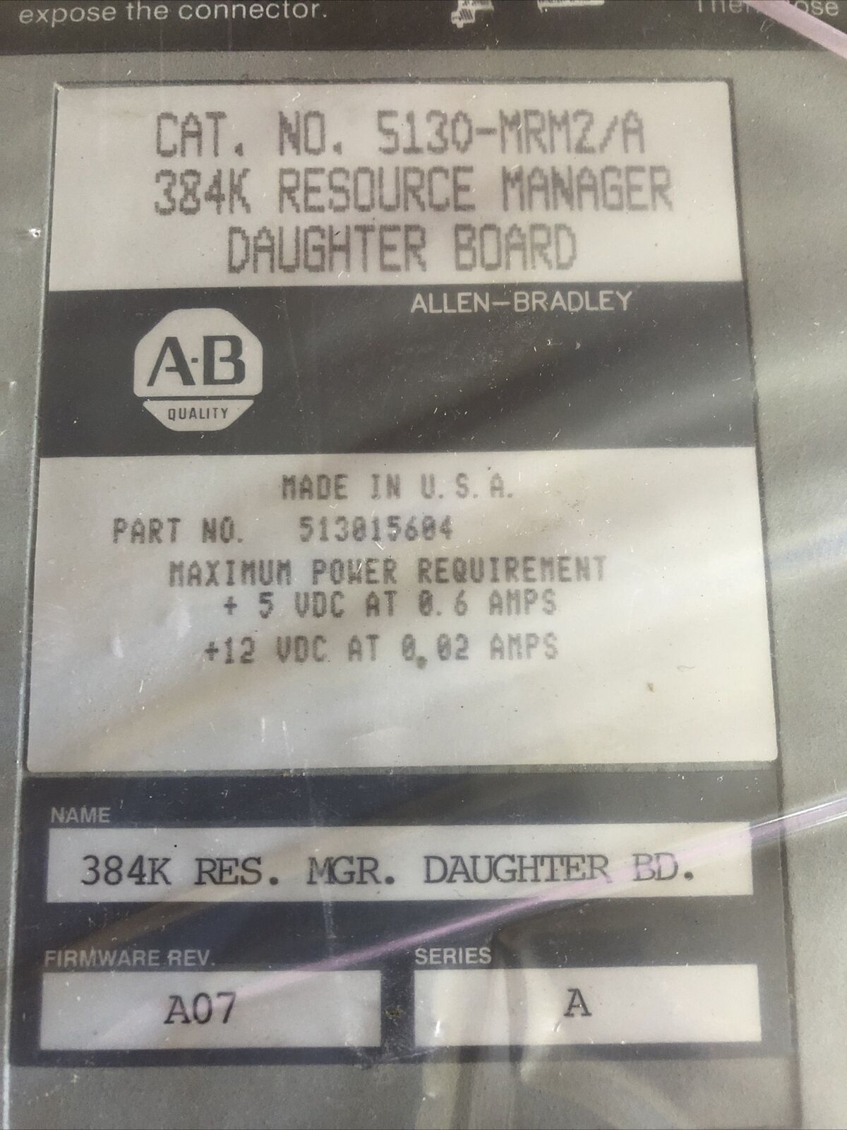 Allen Bradley 5130-Mrm2/A, 384K Resource Manager Daughter Board,En,Ew