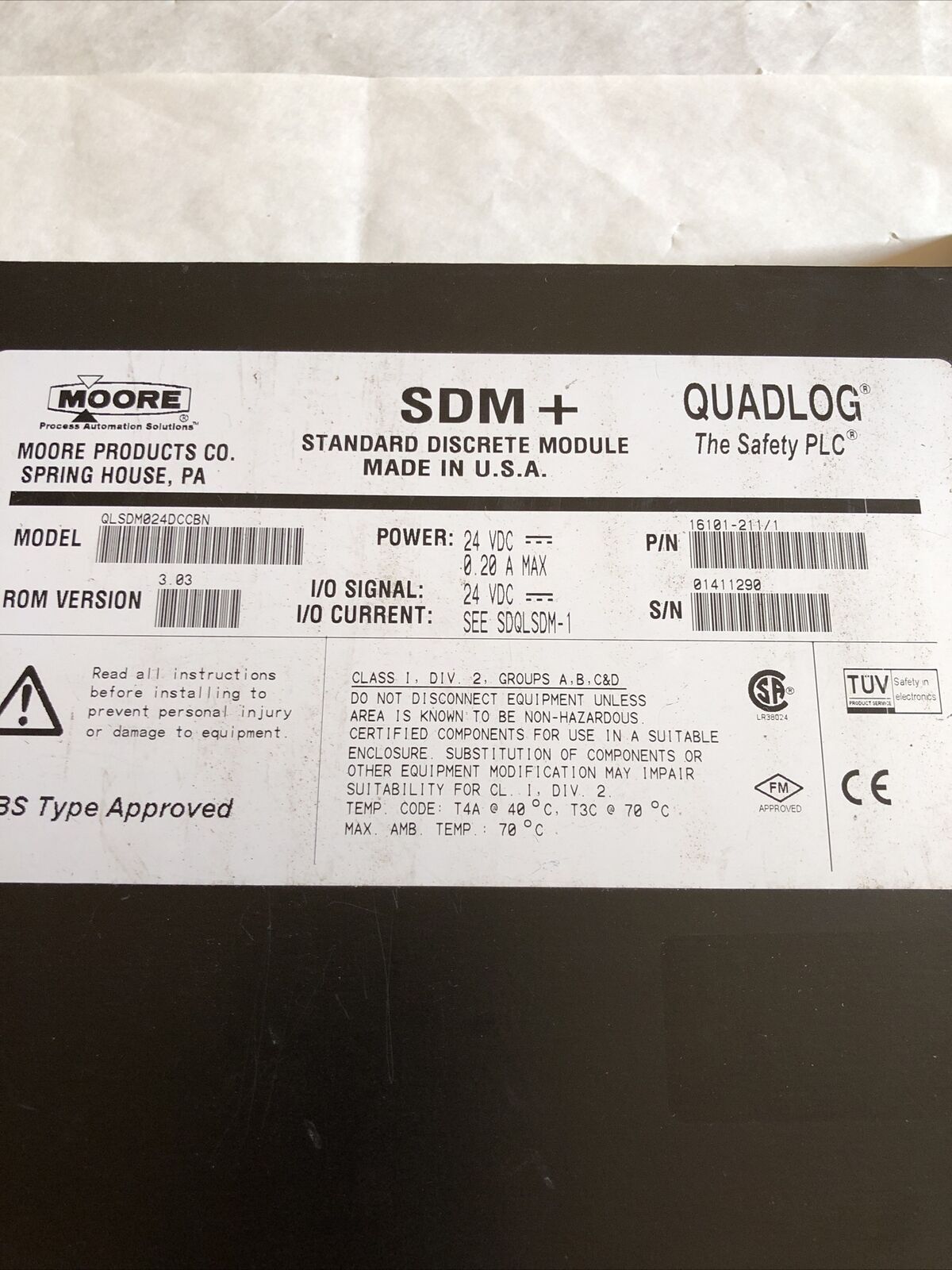 Moore Sdm+ Quadlog,Qlsdm024dccbn,Qlsdm024dccbn,Standard Discrete Module,Bz