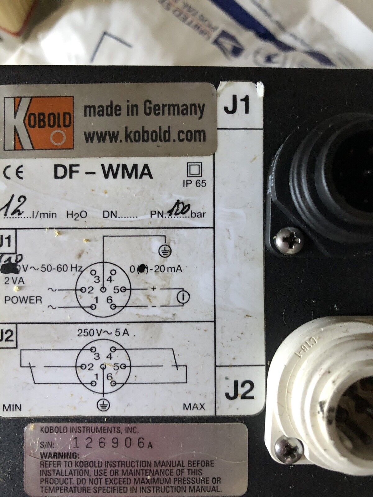 Kobold Df-Wma Paddle Wheel Flow Switch/Monitor,Dl,Di