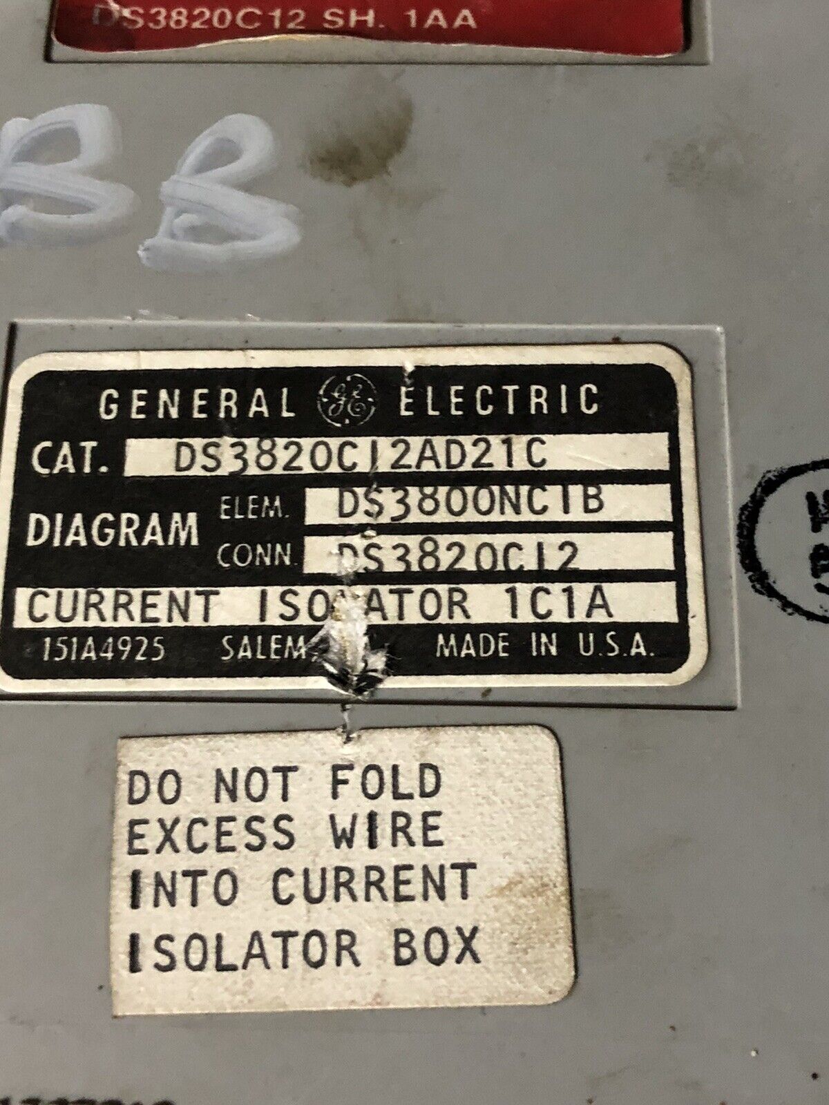 G.E. Ds3820ci2ad21c,General Electric Ds3820c12ad21c Current Isolator Box,Tn