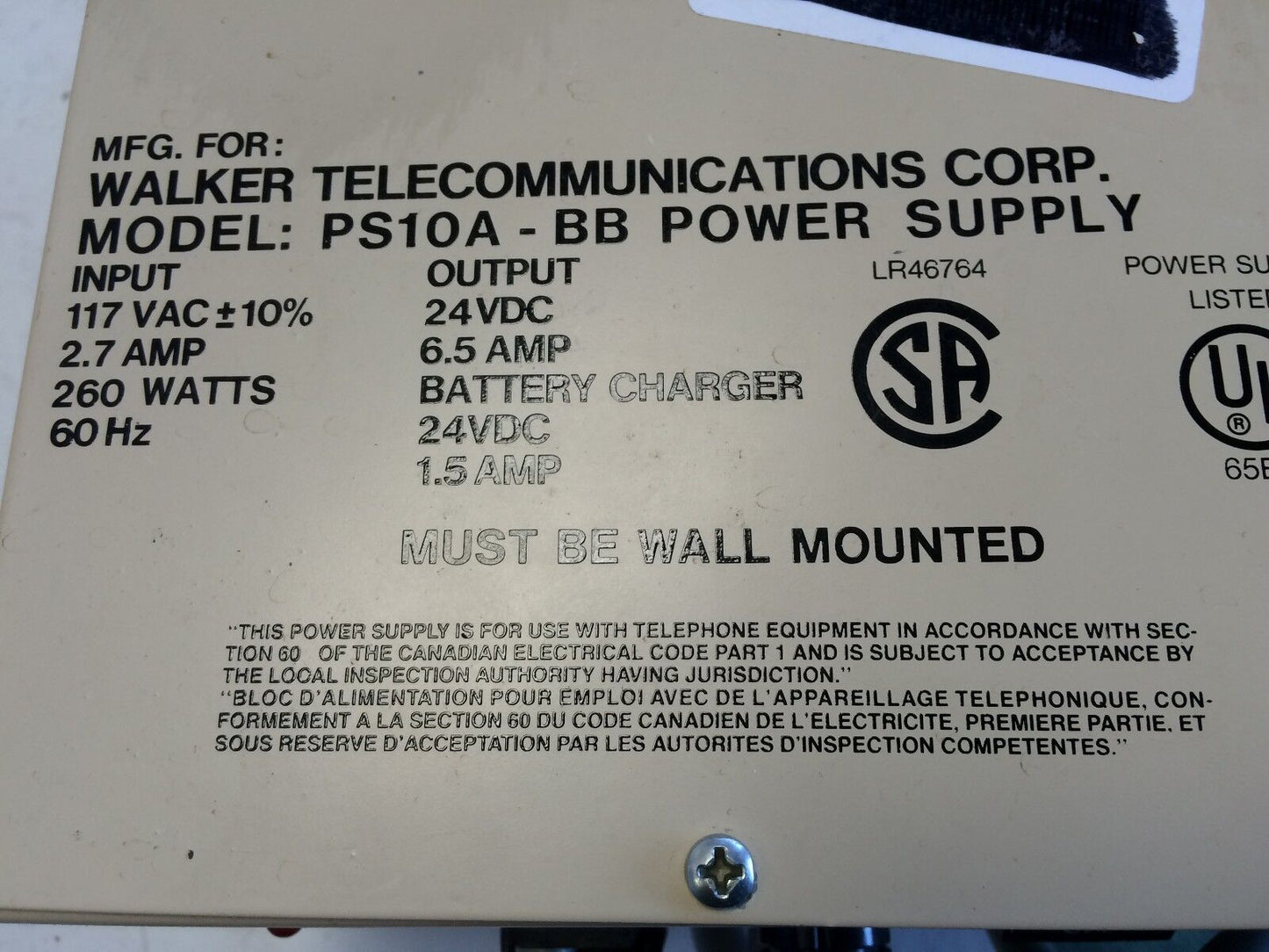 Power Pac  4617-001-91 Power Supply 24Vdc 6.5Amp Output,Walker Ps10a-Bb ,Ck
