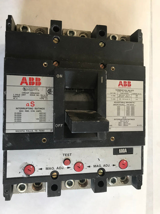 Abb Tl1400,Abb Ls,Abb Tl1600,Circuit Breaker,3 Pole 600A 600Vac 125/250Vdc,Sa