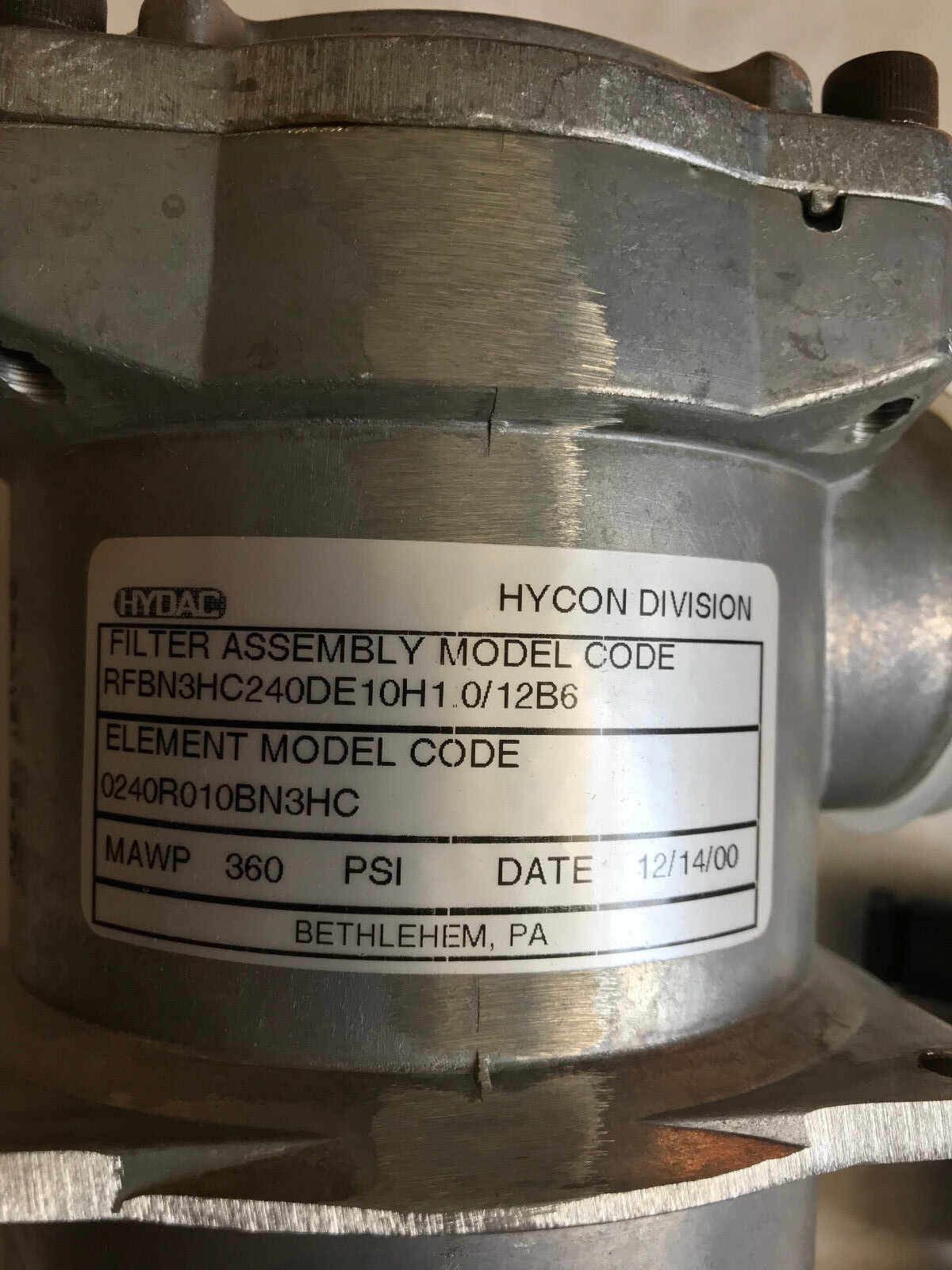 Hydac Rfbn 3Hc240de10h1.0/12B6,Filter W/ 0240R010bn3hc Element 360Psi,23/00,Ax