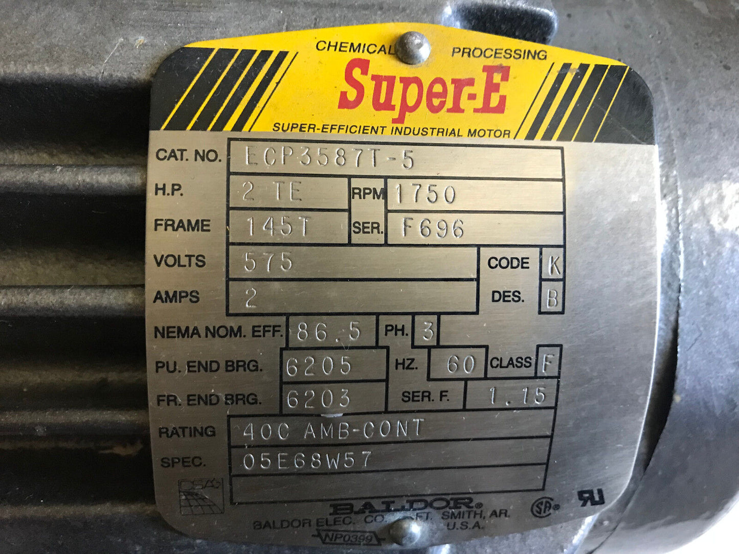 Baldor Ecp3587t-5,2Hp 575V 1725Rpm 3Ph Marine Duty Ac Motor Super-E,2 Te 145T,Aj