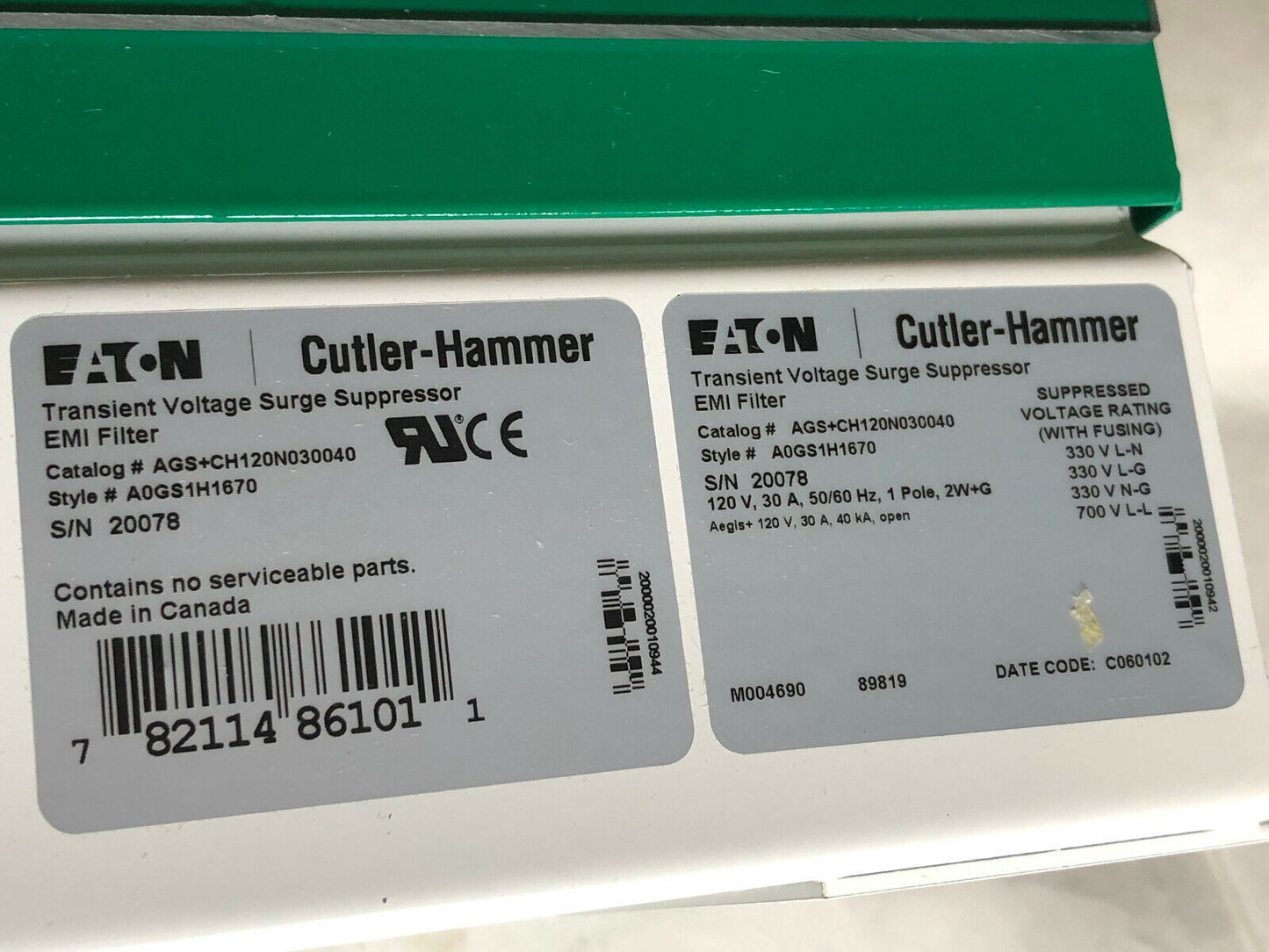 New Cutler Hammer Ags+Ch120n030040 Surge Powerline,Aegis+,120Vac 30Amp 1Ph,Fe