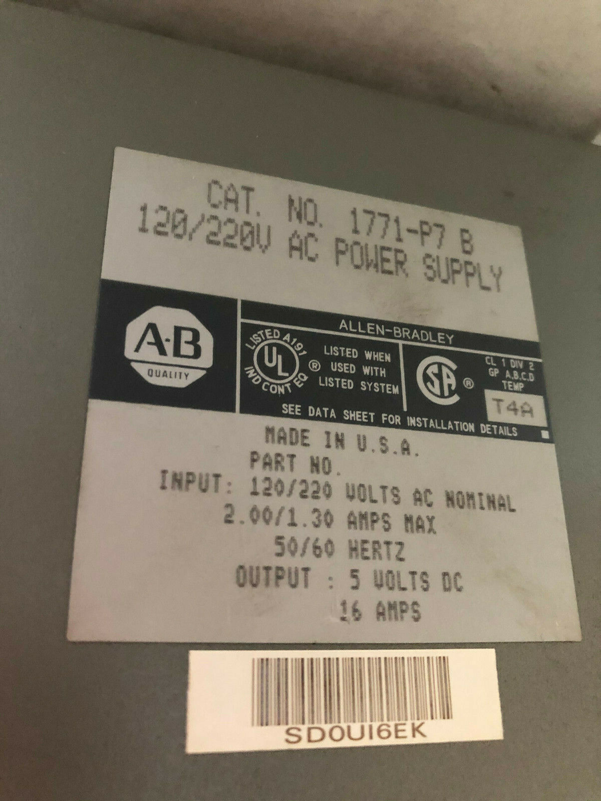 Allen Bradley 1771-08D,Remote I/O Adapter,1771-P7 Power Supply,1771-Cp1,Ae