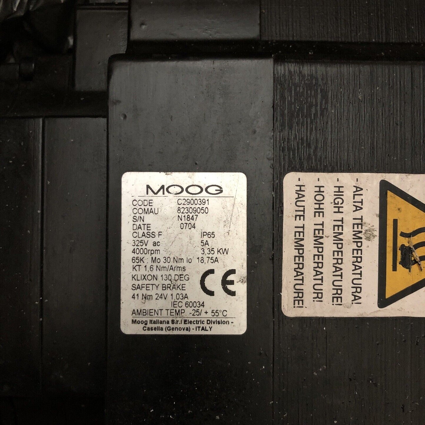 Moog 82309050 Servo Motor, 325 Vac, Rpm: 4000, 3.35,Moog C2900391,Iec60034,Bm