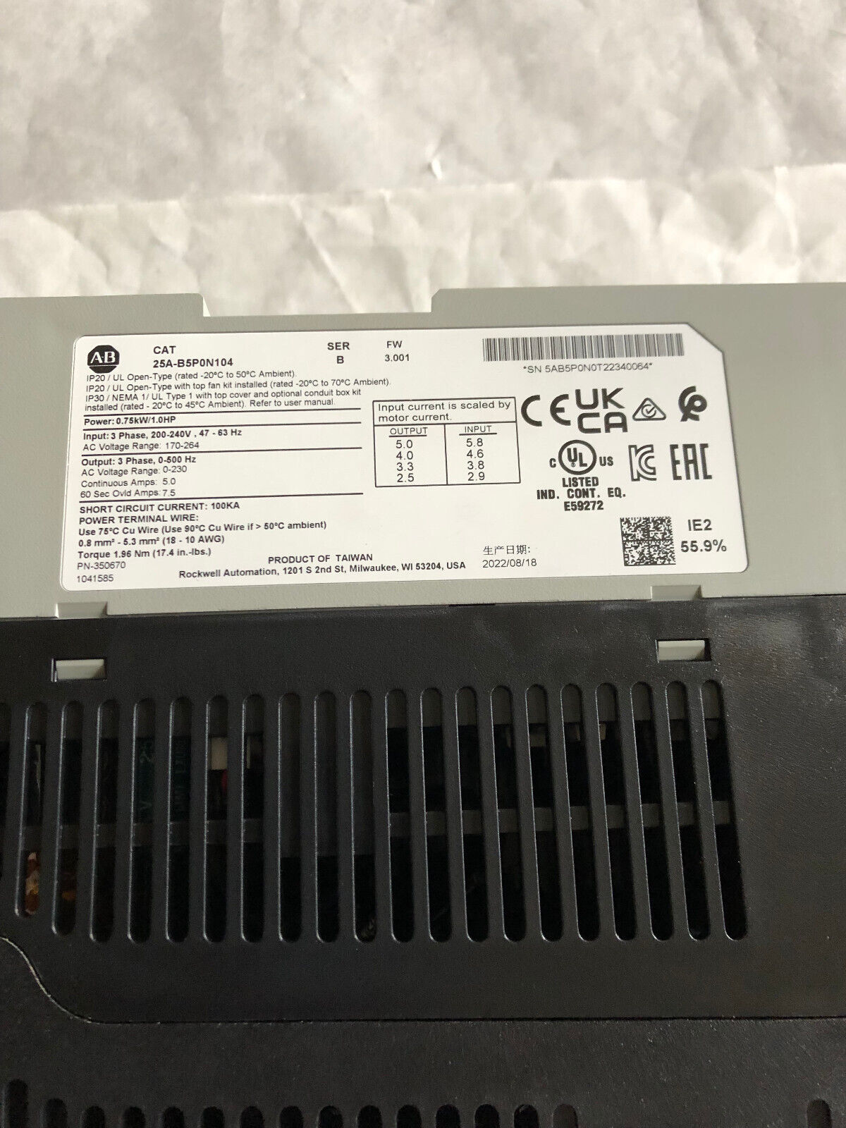 New Allen Bradley 25A-B5p0n104 Ser B,25A-B5pon104,Powerflex 523 Controller,Ay