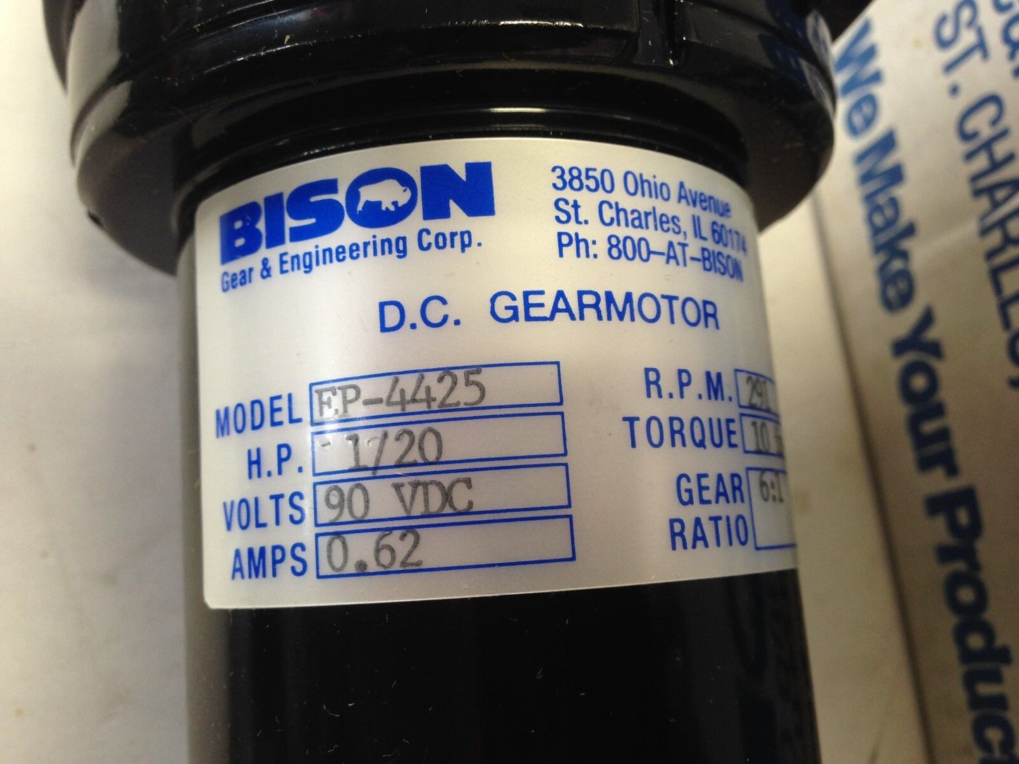 New Bison Ep4425 Gearmotor 90Vdc Parallel 1/20 Hp,291 Rpm,0.62 Amps 10 In Lbs,Dg