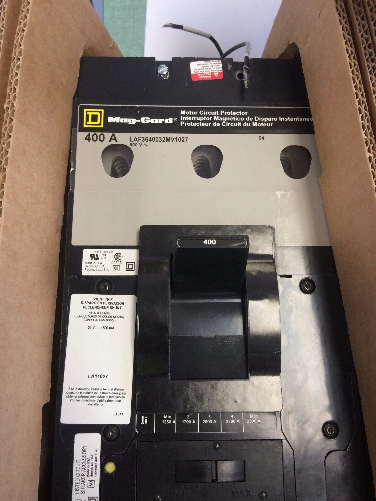 New Square D Laf3640032mv1027 Circuit Breaker 400Amp 600V Molded Case,400A,Cs