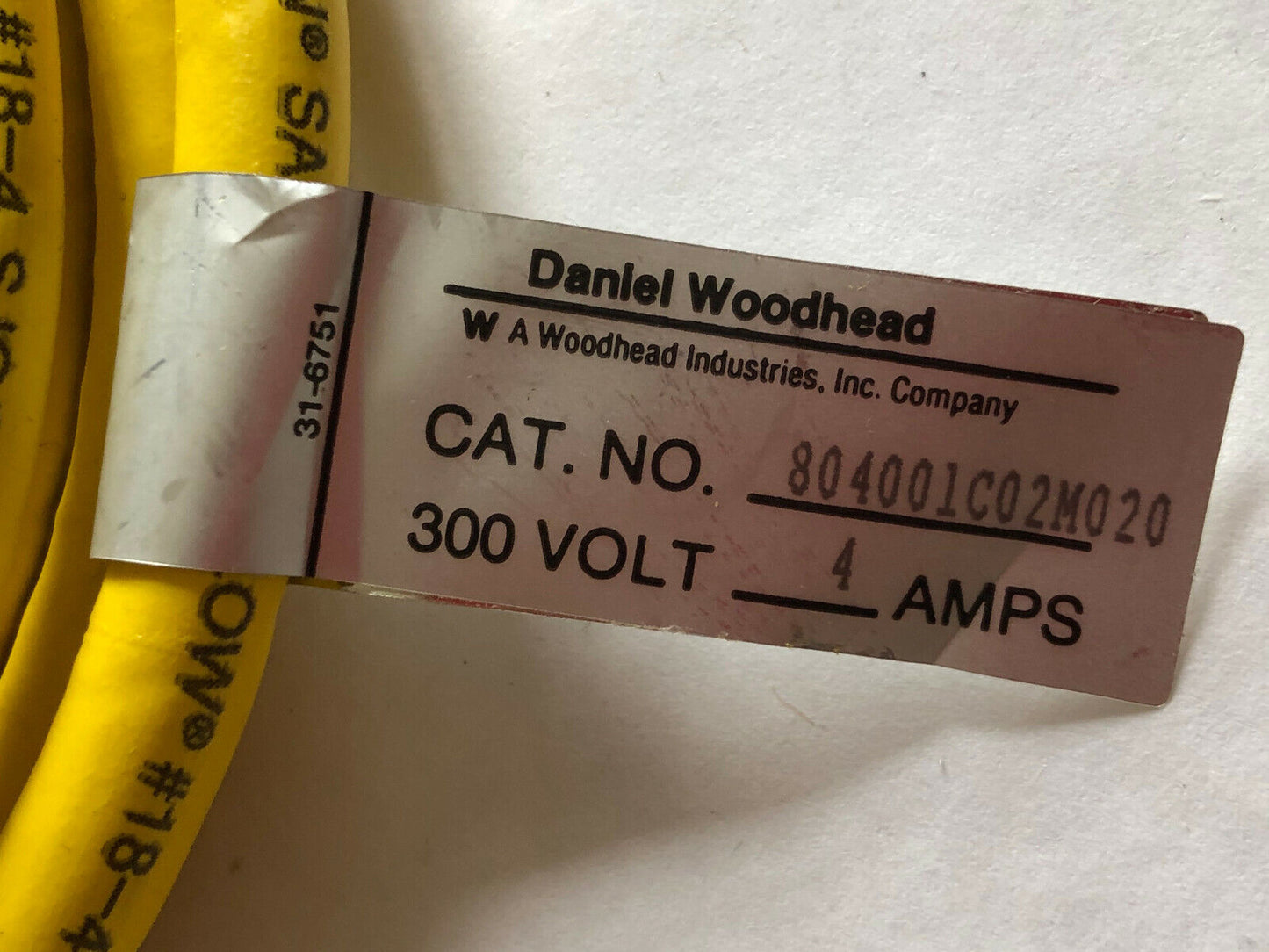 New Daniel Woodhead 804001C02m020  300V 4 Amps Cable Assembly, Cordset,Di