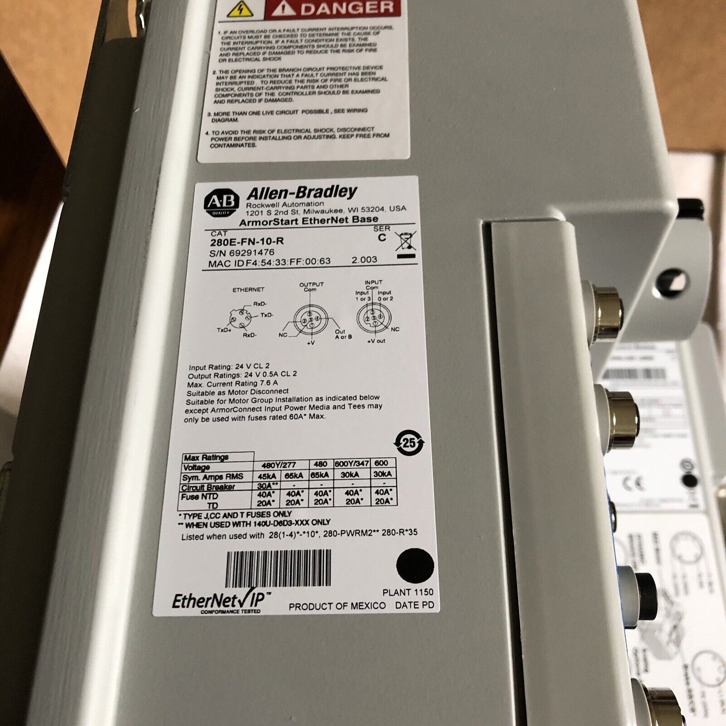 New Allen Bradley 284E-Fvd2p3z-10-Rrn-Db1-Sbw,280E-10-R Variable Drive,Br