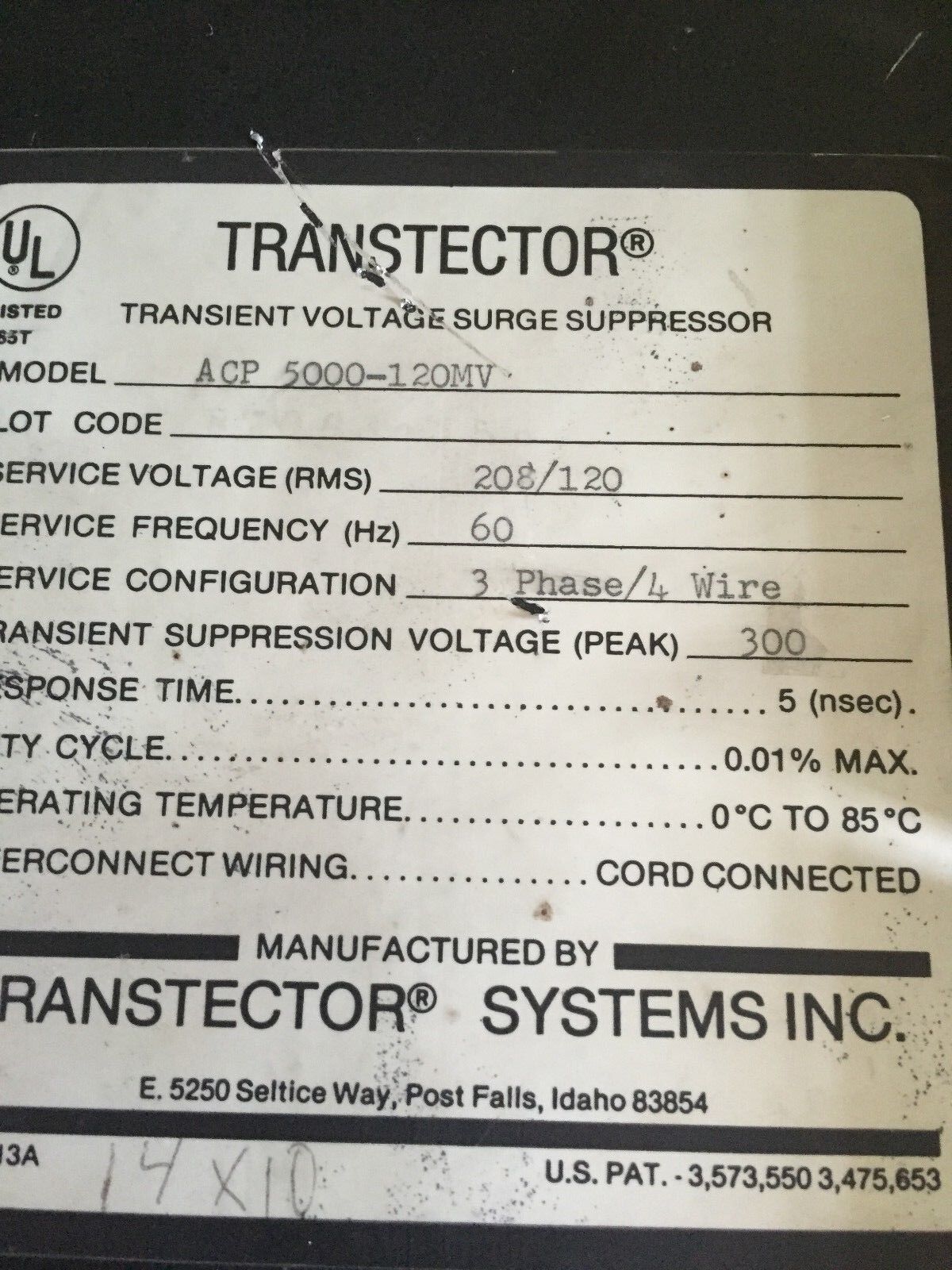 Transtector Acp 5000-120Mv Protection Surge Supressor Transient Voltage,Et