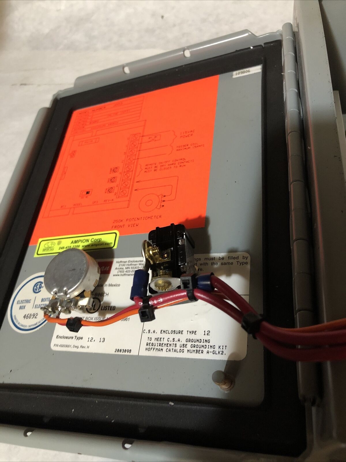 Ampion J003 Vibratory Bowl Controller,Bci Gp3 Rev-A,109806, 115Vac/15A,By