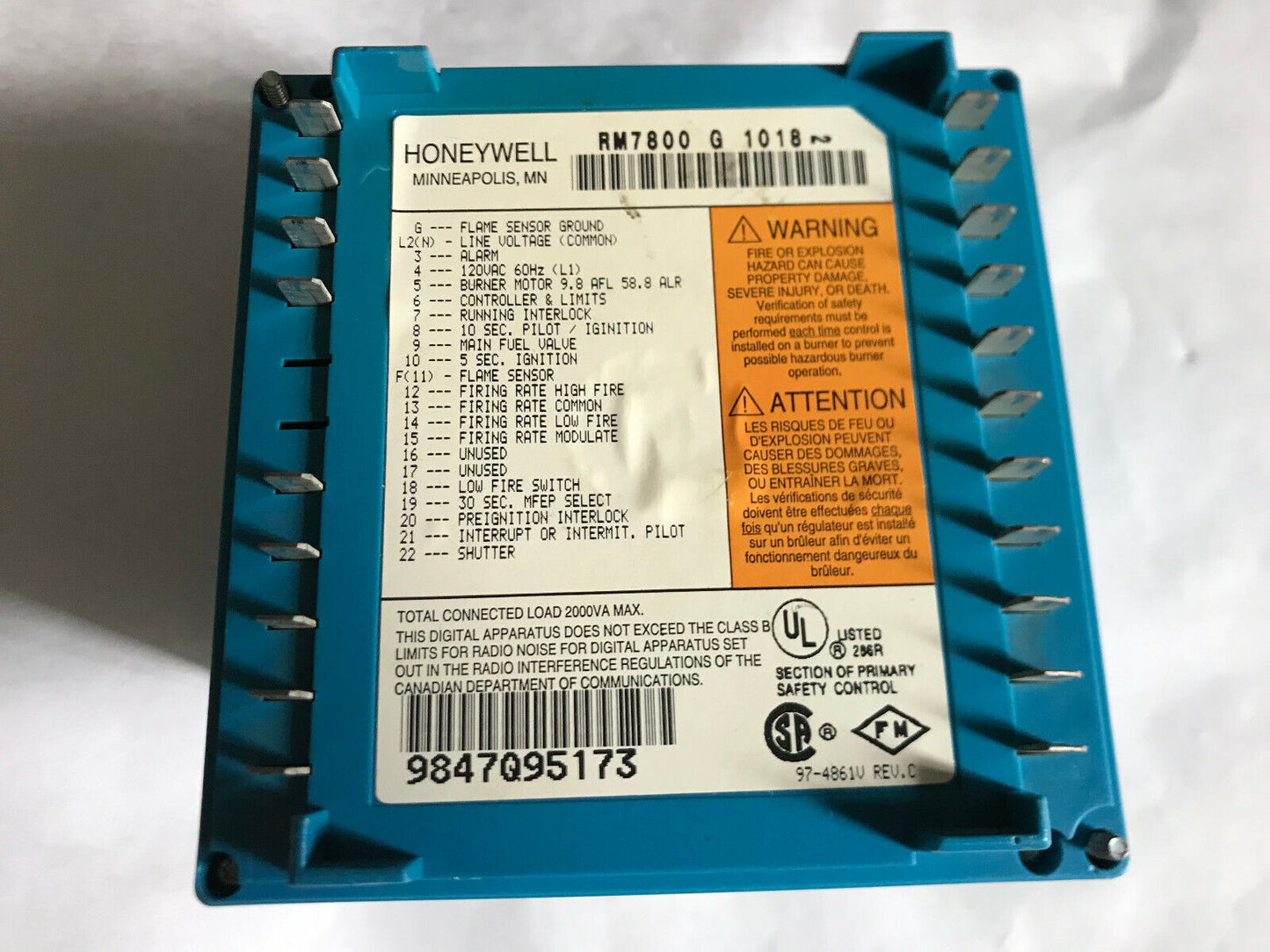 Honeywell Rm7800g1018  Burner Control Rm7800 G 1018, Module,Sg