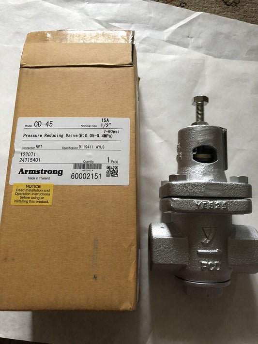 New 1/2” Armstrong Gd45,Gd-45 Valve, Live Steam Pressure Regulator Regulating