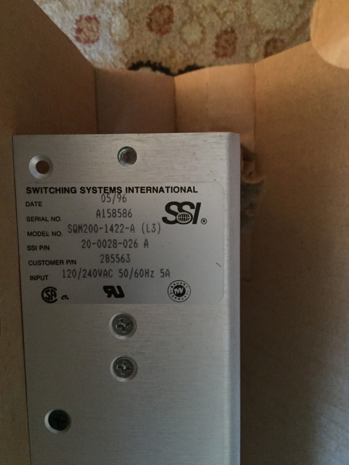 New Switching Systems Sqm200-1422-A (L3),2B5563 Power Supply 5A 120/240Vac,Ec
