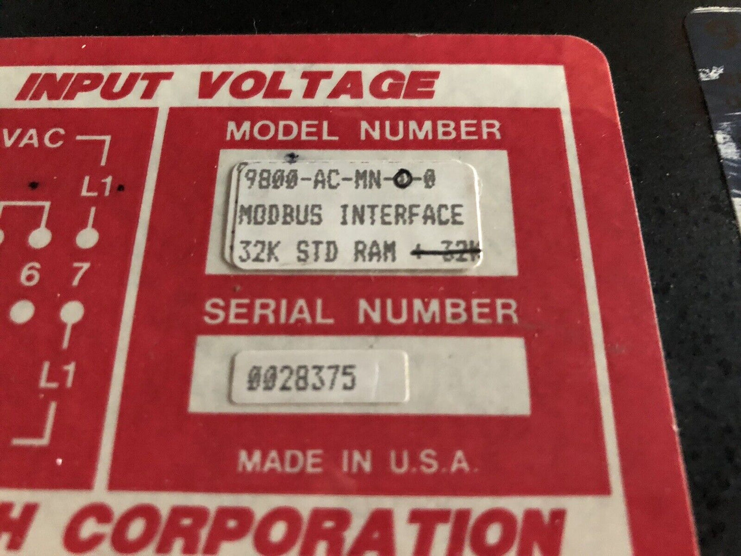 Quartech 9800-Ac-Mn-O-0 Operator Display 9800-Ac-Mn-0-0,(Plastic Damaged),32K,Ef