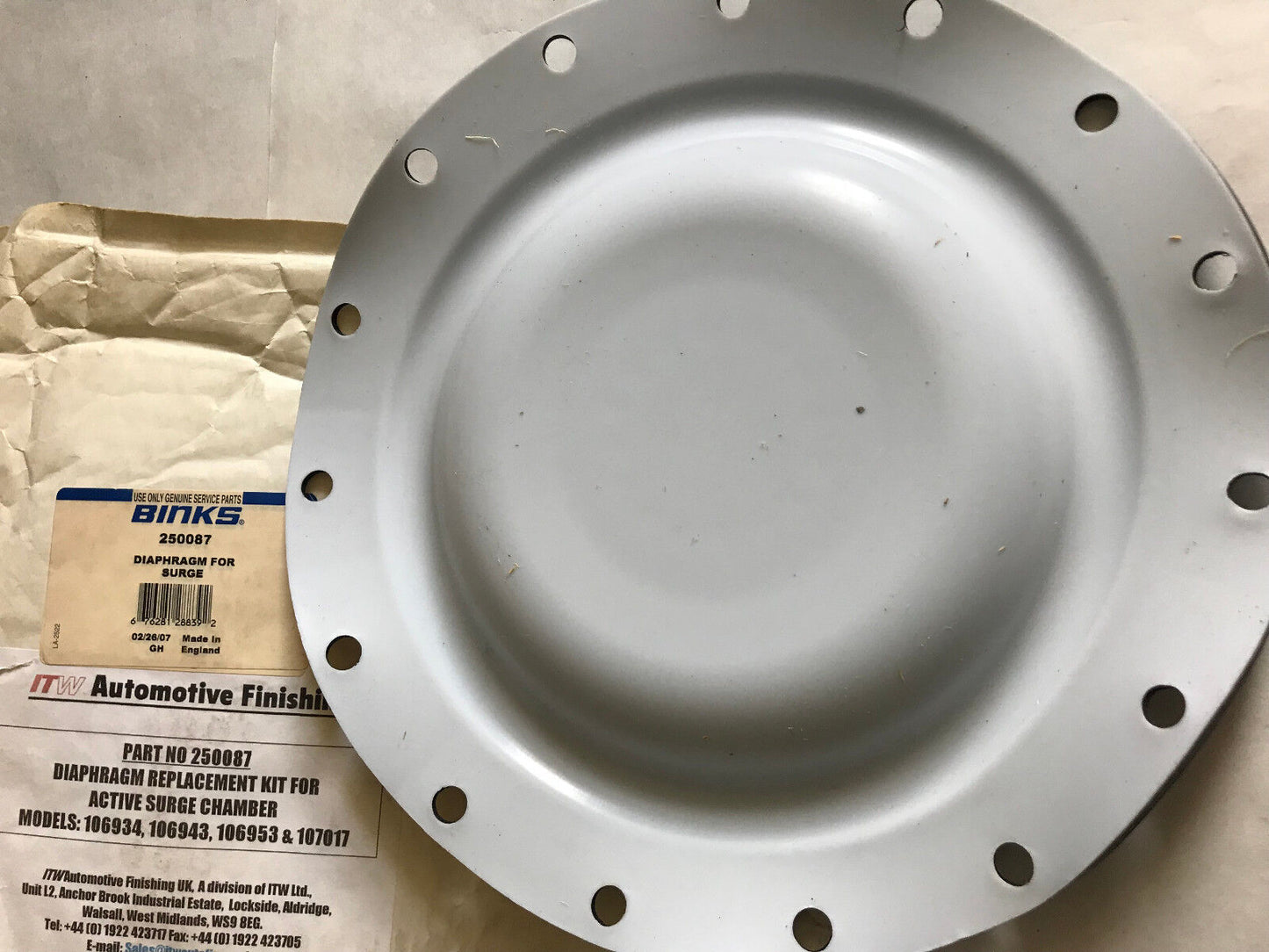 New Itw 250087 Diaphragm Kit Active Surge Chamber Binks 250087,192232,Sa