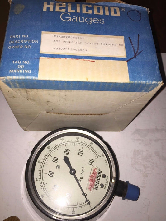 New Helicoid F3a2h7n000000 Pressure Gauge 0-2000Psi,Ct