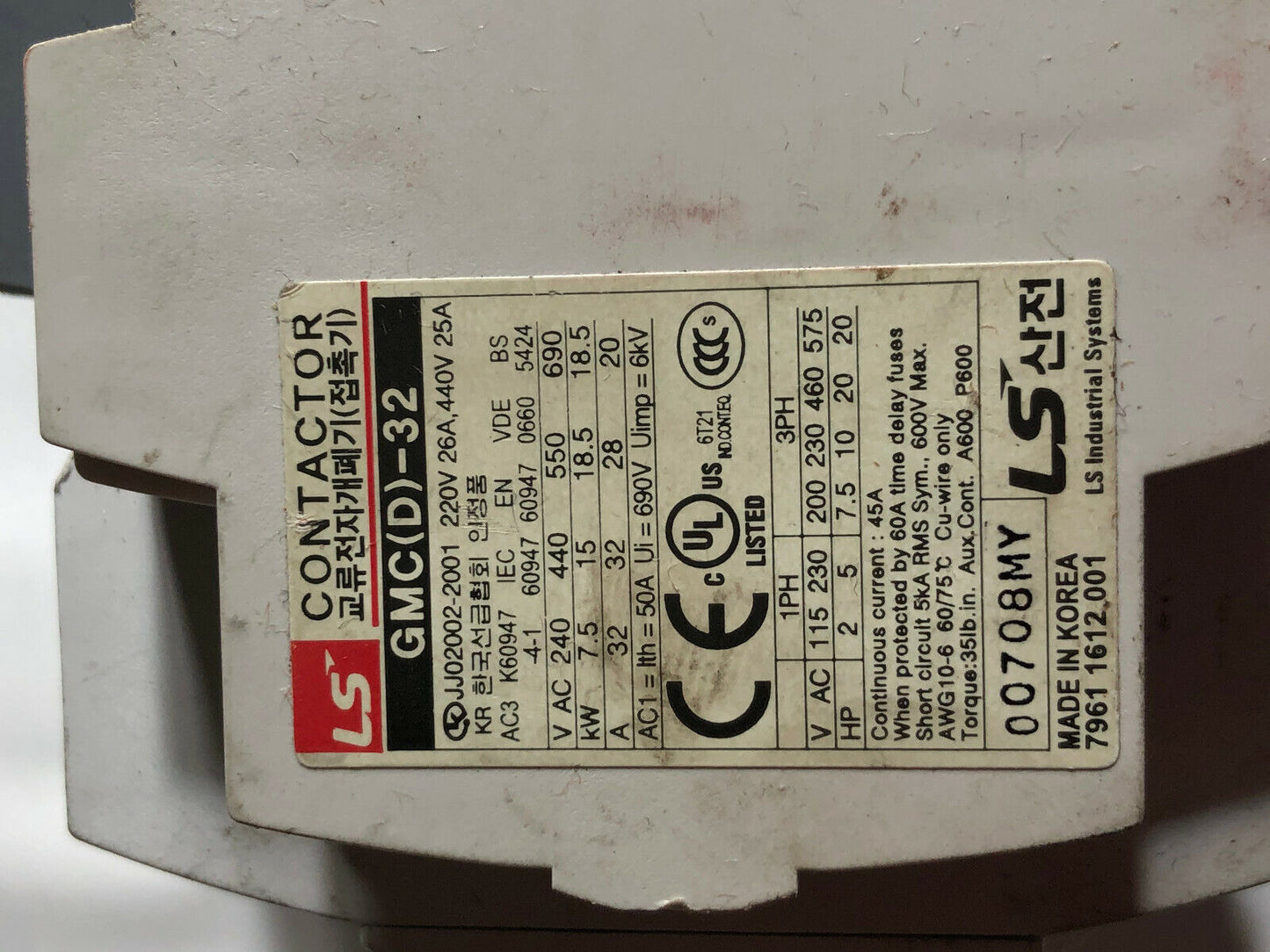 Mec Gmc-32,Ls Gmc (D) -32 Contactor,Ac 240V,Ls Gmc(D)-32,A1 240V,Da
