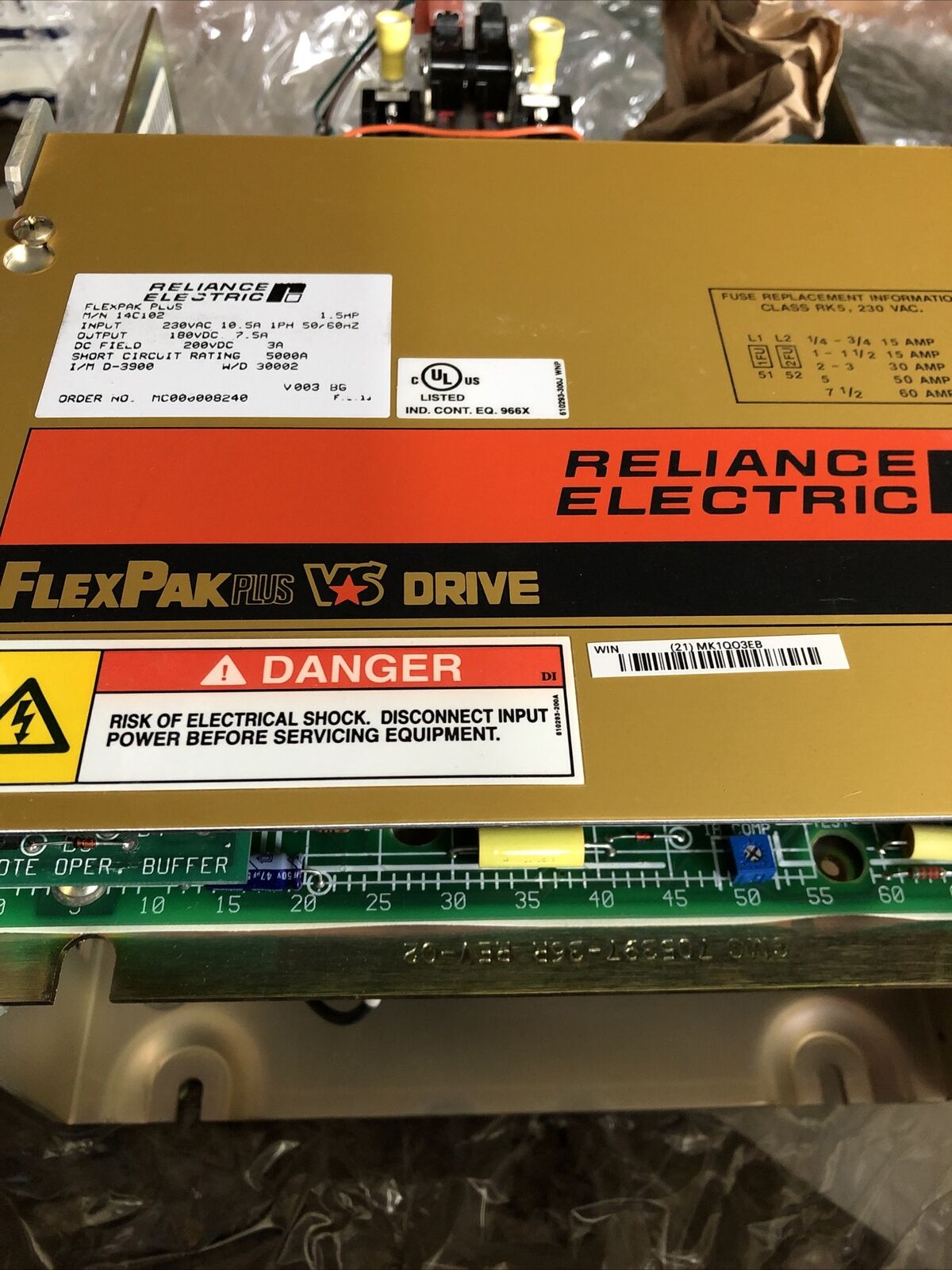 New Reliance Electric Flexpak Plus D-3900,14C102,1.5Hp,240Vac,10.5A ,7.5A,Be