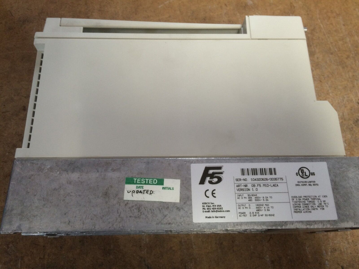 Keb Combivert F5, 09.F5.M1d-Laea Version 1.0,3Ph Inverter Drive 2.8 Kva,Bf